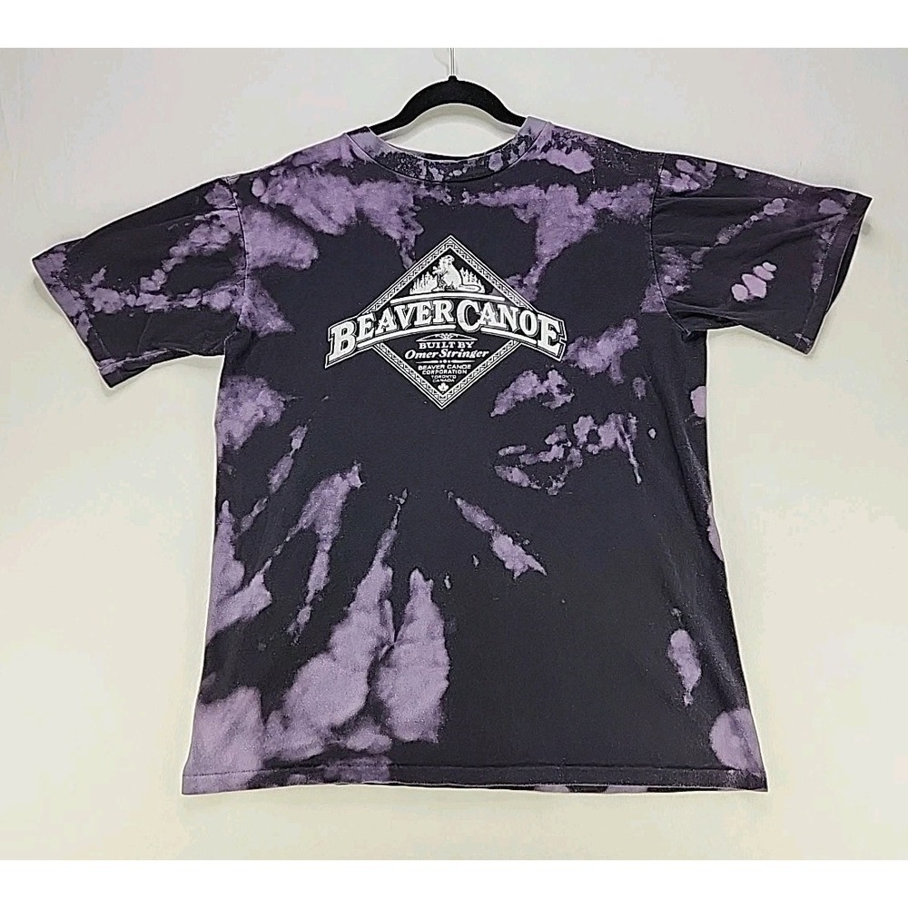 Vintage Beaver Canoe T-Shirt Men's Size L Black‎ Tie Die Logo Made In Canada